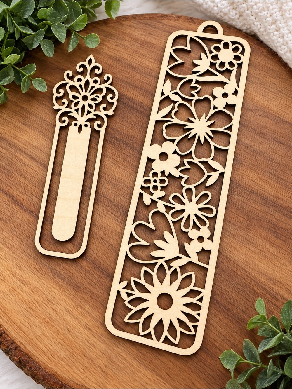 Handmade Floral Laser-Cut Wooden Bookmarks